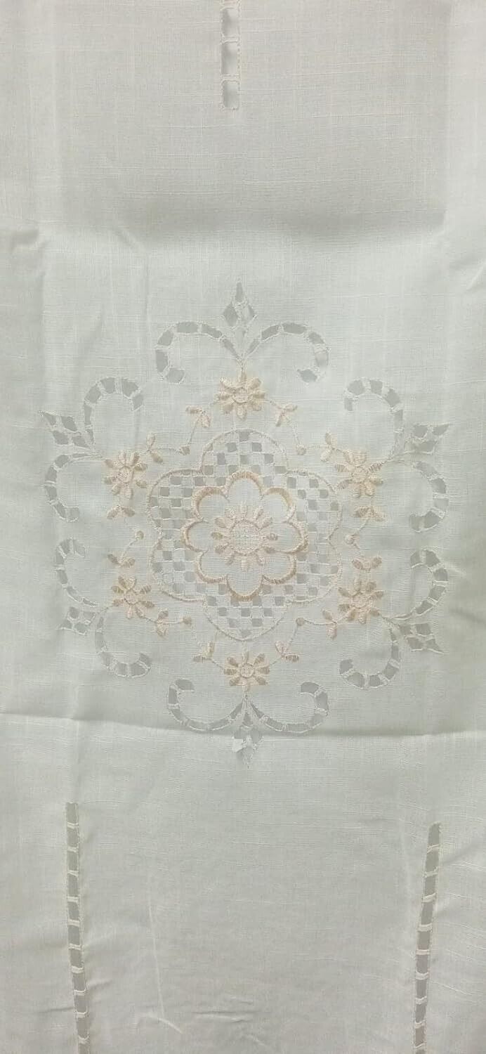 Tendina Misto Lino 60x150 60x240 particolare Ricamo Mano Lavorazione Artigianale