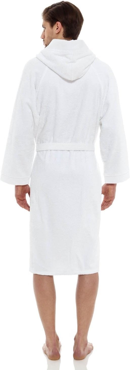 Accappatoio Spugna Puro Cotone con Cappuccio Tasche Bianco Morbido Assorbente
