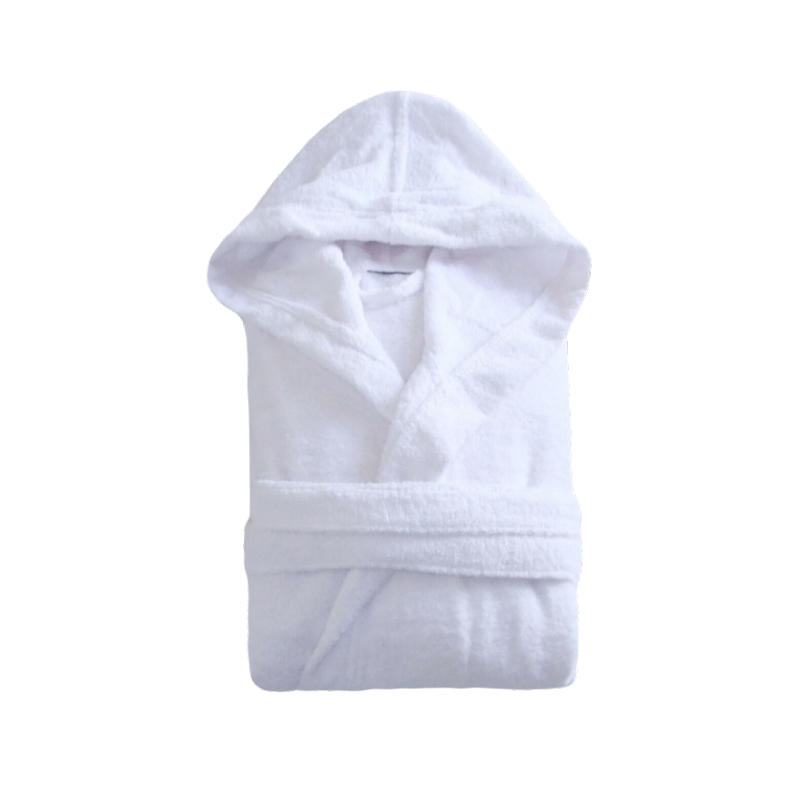 Accappatoio Spugna Puro Cotone con Cappuccio Tasche Bianco Morbido Assorbente