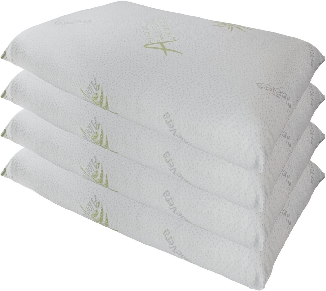 Federe Set da 4 Trapuntate con zip e Rivestimento in Aloe Vera Antiacaro 50x80cm