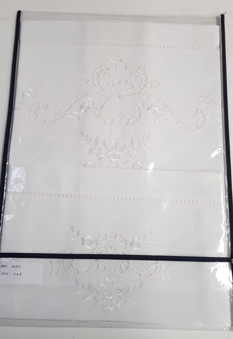Coppia Asciugamano 1+1 Misto Lino Ricamata 4 Fantasie Elegante Qualità extra