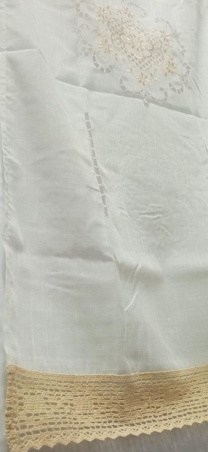 Tendina Misto Lino 60x150 60x240 particolare Ricamo Mano Lavorazione Artigianale