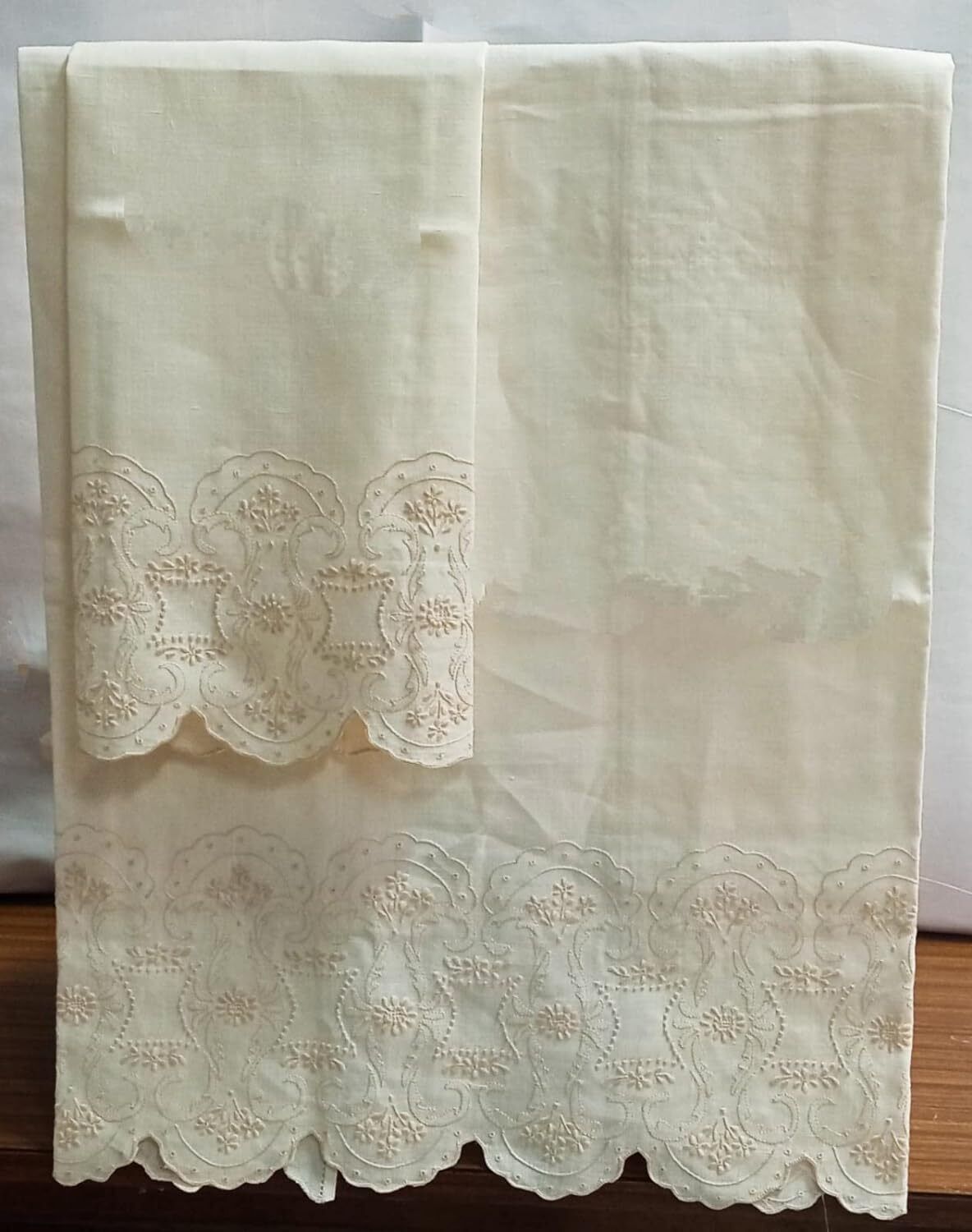 Coppia Asciugamano Lino 70x105 Ospite 35x55 Ricamo Mano Qualita\' Extra Ricercati