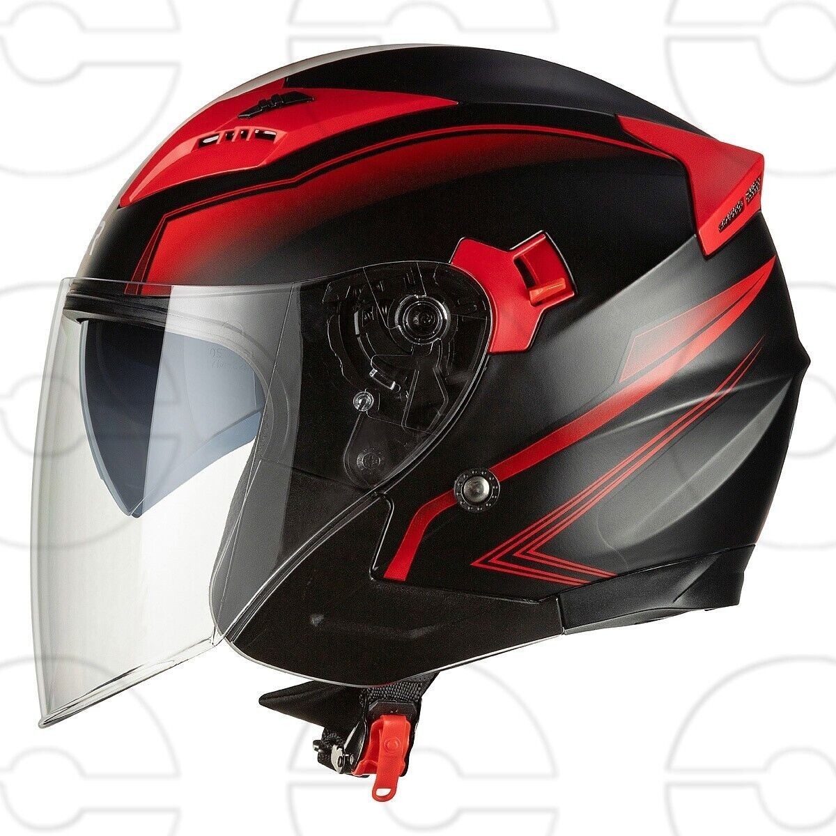 Cruizer Casco Jet Moto Scooter Omologato Doppia Visiera Sole Nero Opaco Rosso