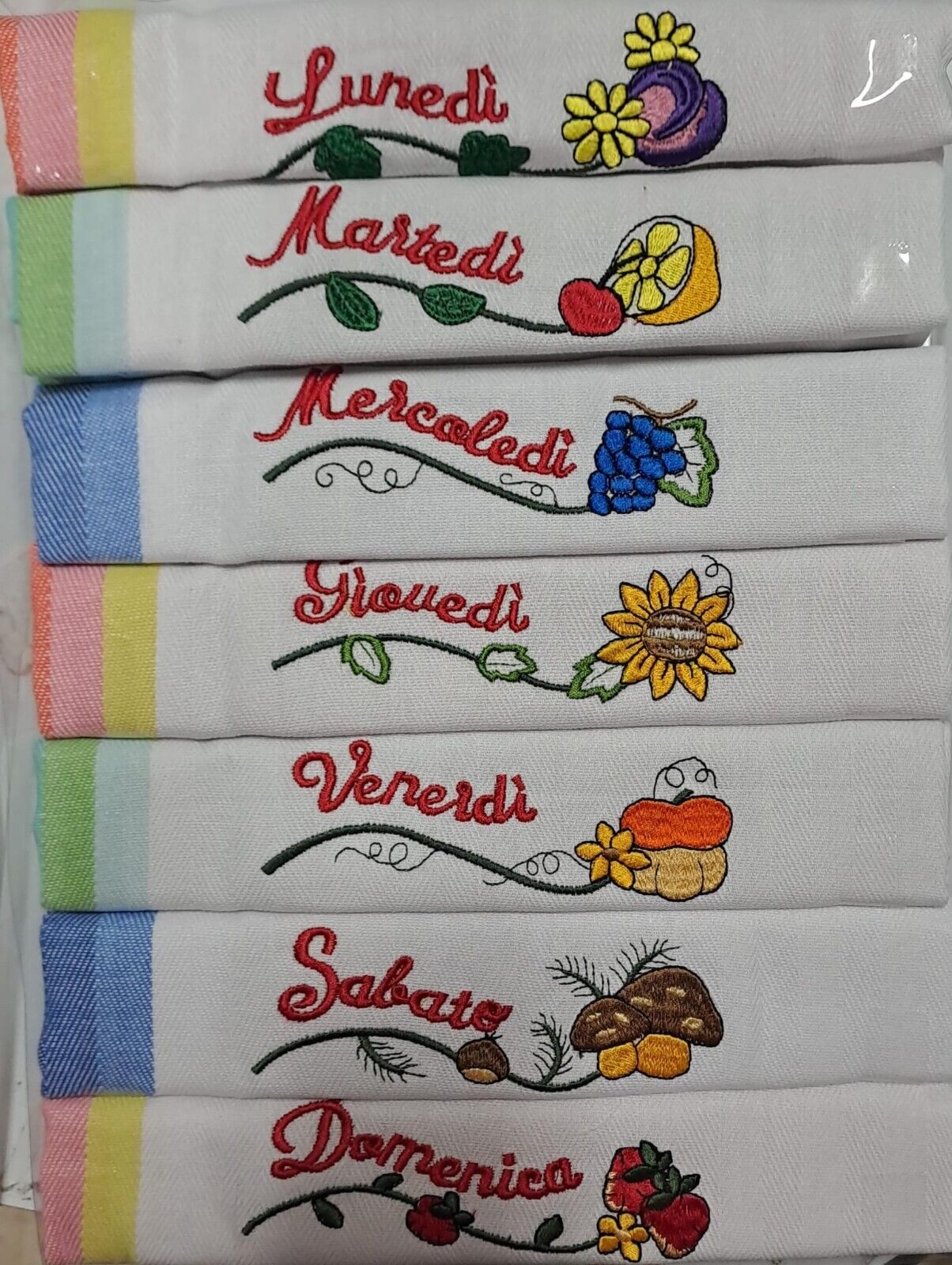 Strofinacci Canovaccio Cucina Spigati Cotone 100 Giorni Settimana Ricamat 50x70
