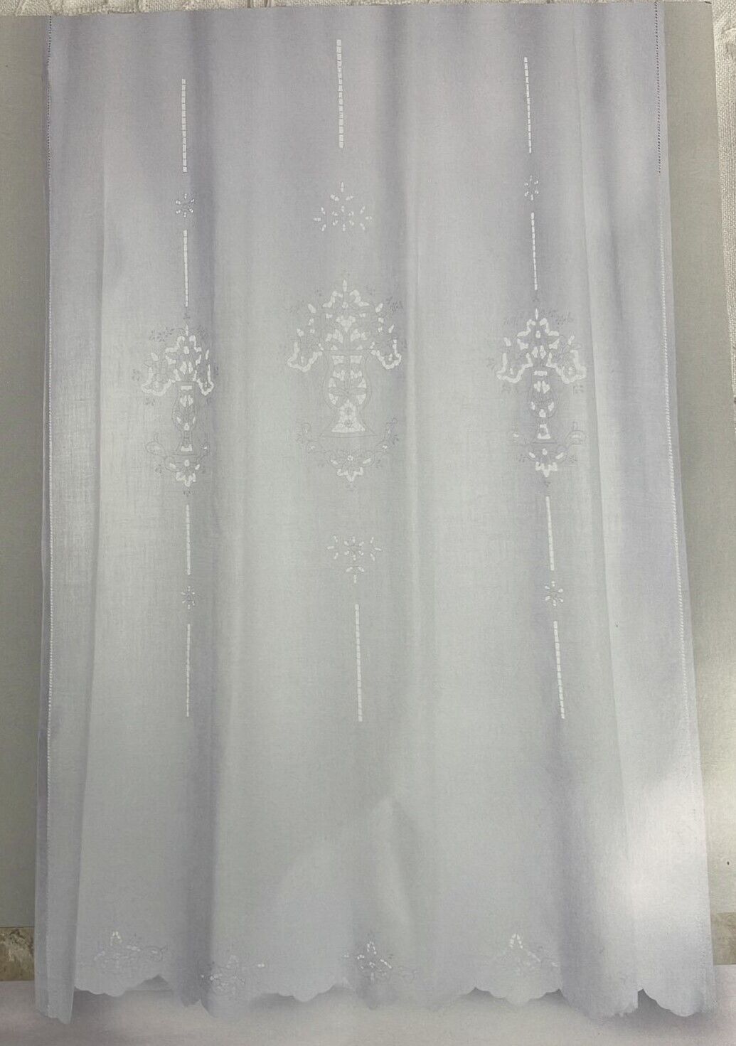 Tenda puro Lino 100% Ricamo a Mano Intaglio Elegante mis 210x300cm Made in Italy