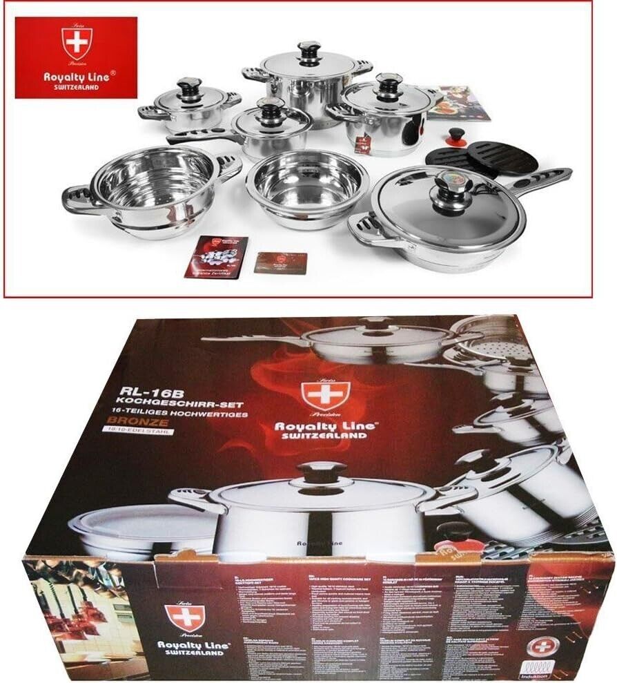 Batteria di Pentole Set Cucina 16Pz Professionale Royalty Line Swiss Inox 18/10