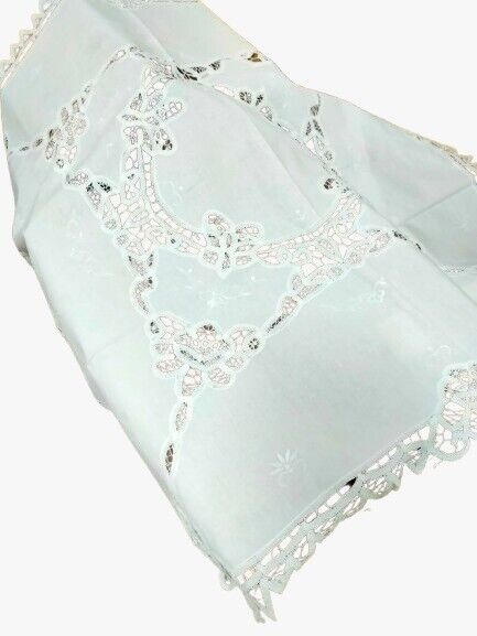 Servizio tè Centro quadratoMisto Lino Bianco Dentelle 90x90cm Pizzo Fatto Mano