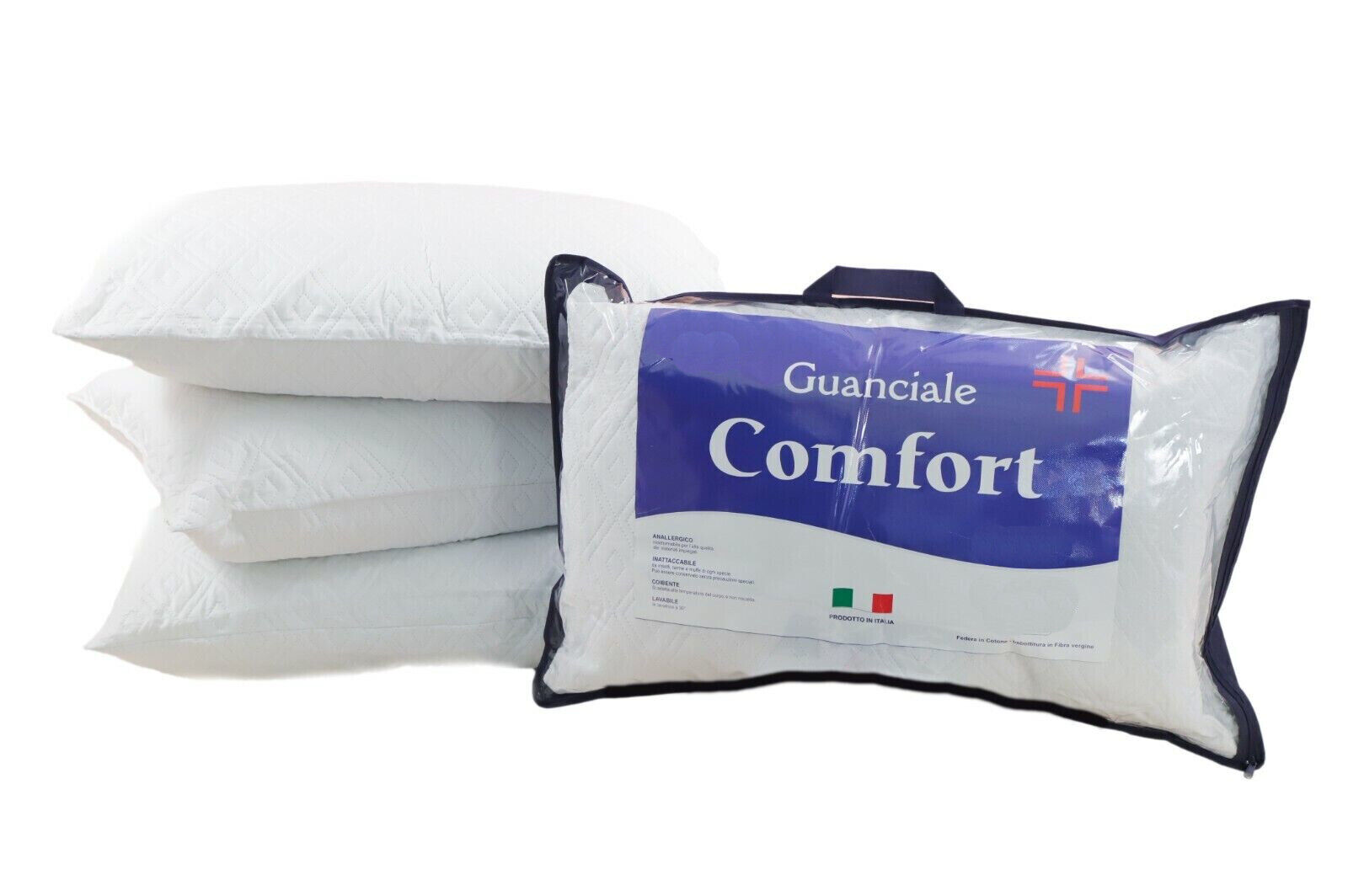 Guanciale Cuscino Traspirante in Fiocco Anallergico Morbido Comfort 50x80cm