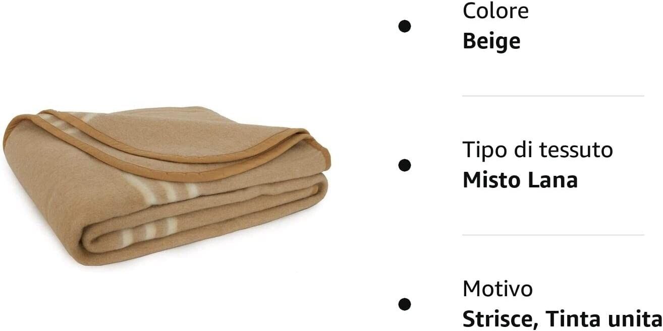 Coperta Misto Lana Bolzano 400 gr/mq Beige Calda Morbida Made in Italy