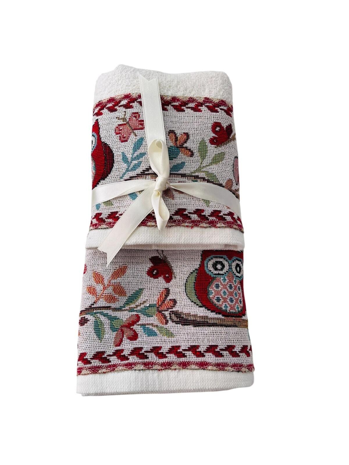 Coppia Asciugamani Spugna 100% Puro Cotone Balza Gufetti Morbidi Bagno Italia