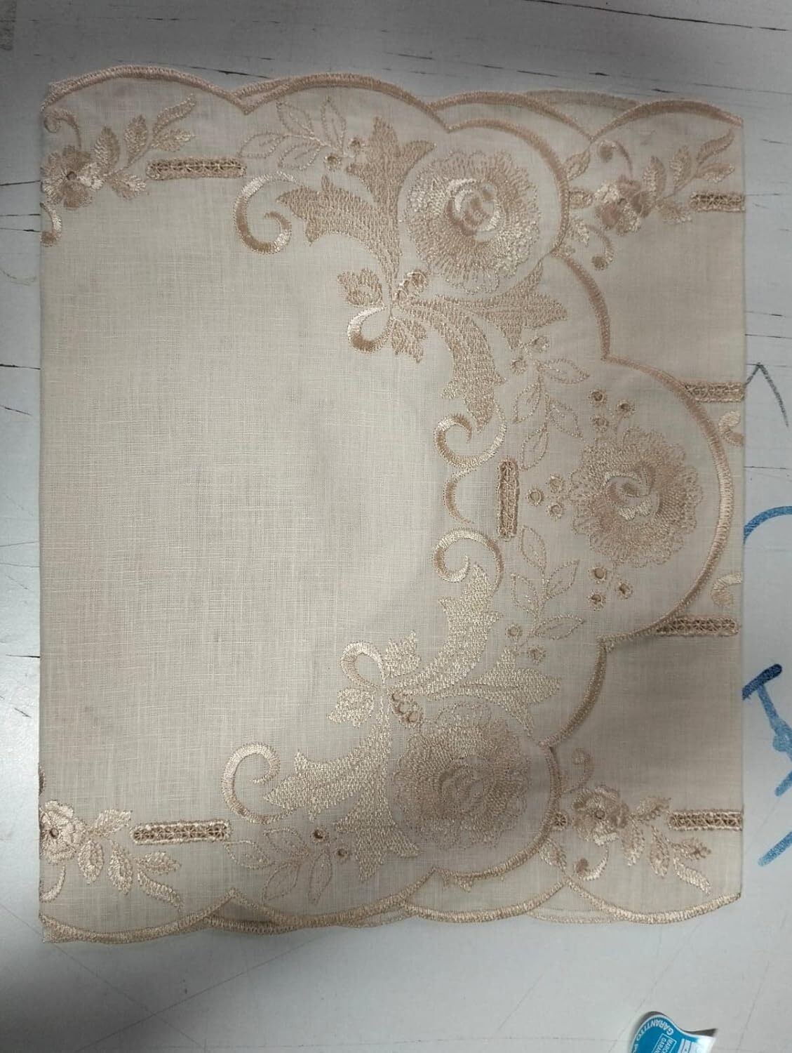 Centrotavola Runner Copritavolo Puro Lino Intaglio Beige 40x120cm Ricamo a Mano