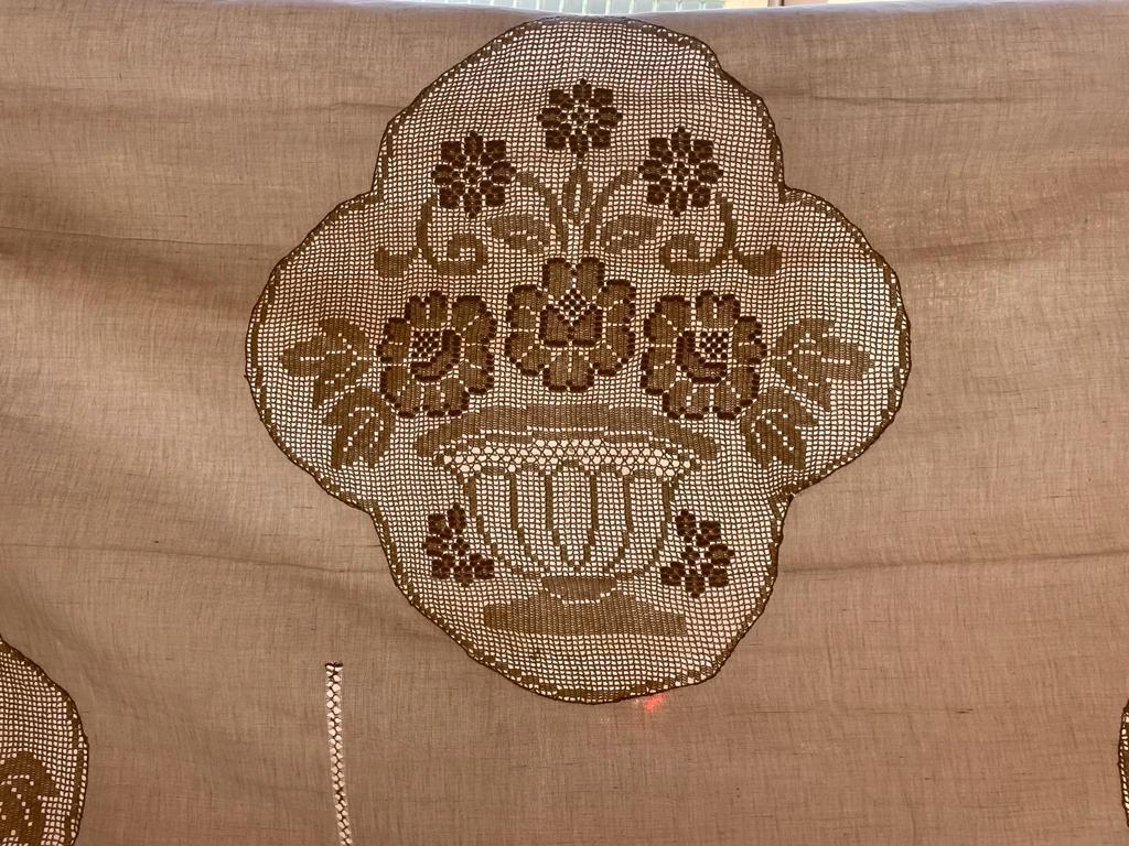 Tenda in Puro Lino con ricamo ad Uncinetto ed Intaglio a Mano Beige cm 210x300cm