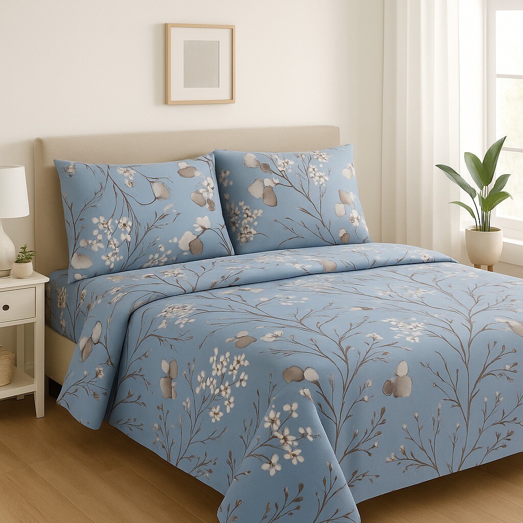 Completo Lenzuola  Puro Cotone Percalle 3 Volant Fantasia Elegante Federe