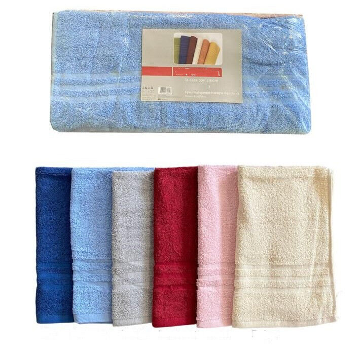 Set 6+6 Asciugamano + Ospite Spugna Puro Cotone Morbido Assorbente Extra Qualità