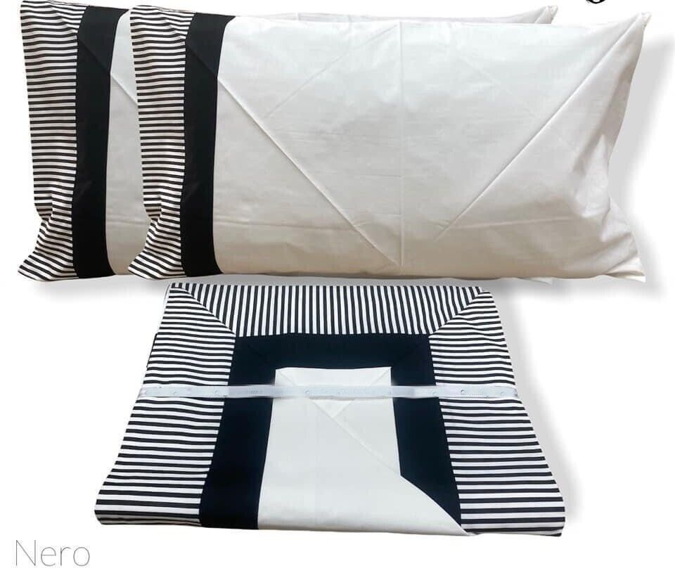 Lenzuolo Coppia Puro Cotone Extra Balza Rigata Made in Italy Singolo Matrimonial