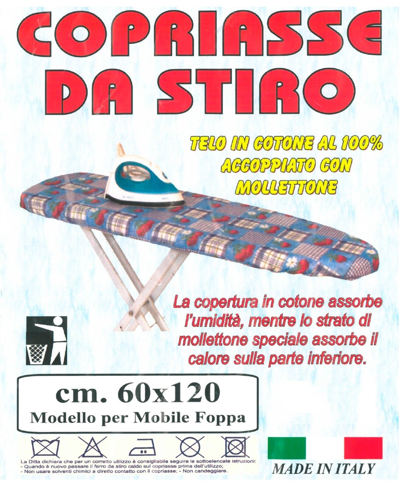 Copriasse da Stiro Universale 60x120cm Cotone  Elasticizzato Maxi