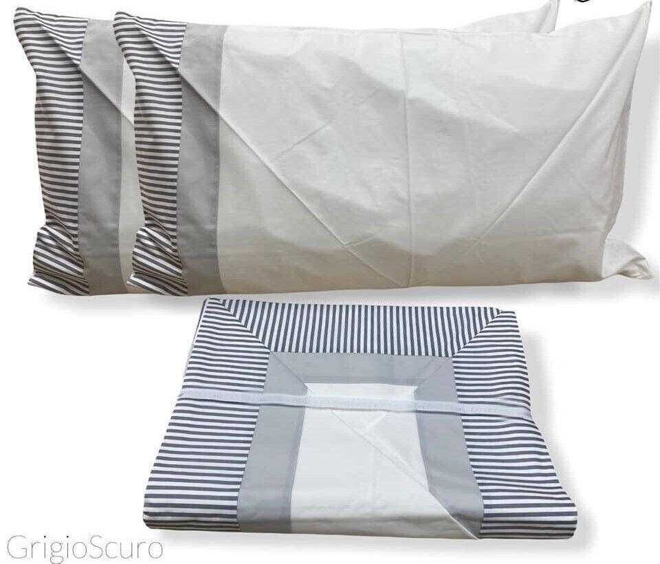 Lenzuolo Coppia Puro Cotone Extra Balza Rigata Made in Italy Singolo Matrimonial