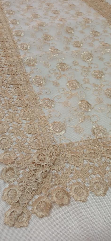Tris Centrini 3 pezzi fantasia Fiori Lavorato Bianco o Beige Grigio Elegante