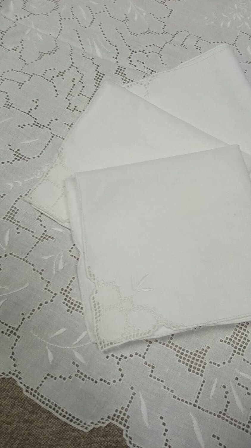 Servizio da The Puro Lino con Ricamo Siciliano Manifattura Italiana Bianco Ecru\'