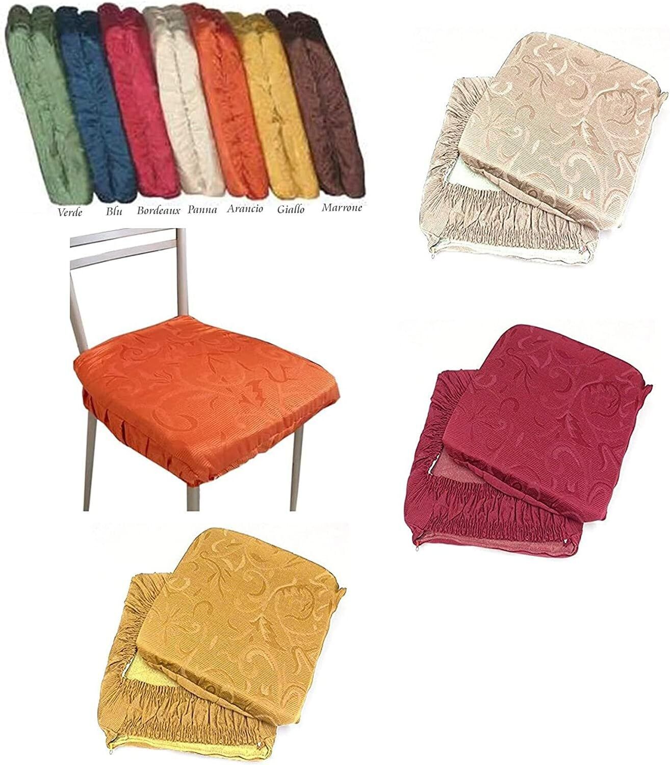 Coprisedia Coppia Cuscino Imbottito Tessuto Jacquard Elasticizzato Made in Italy