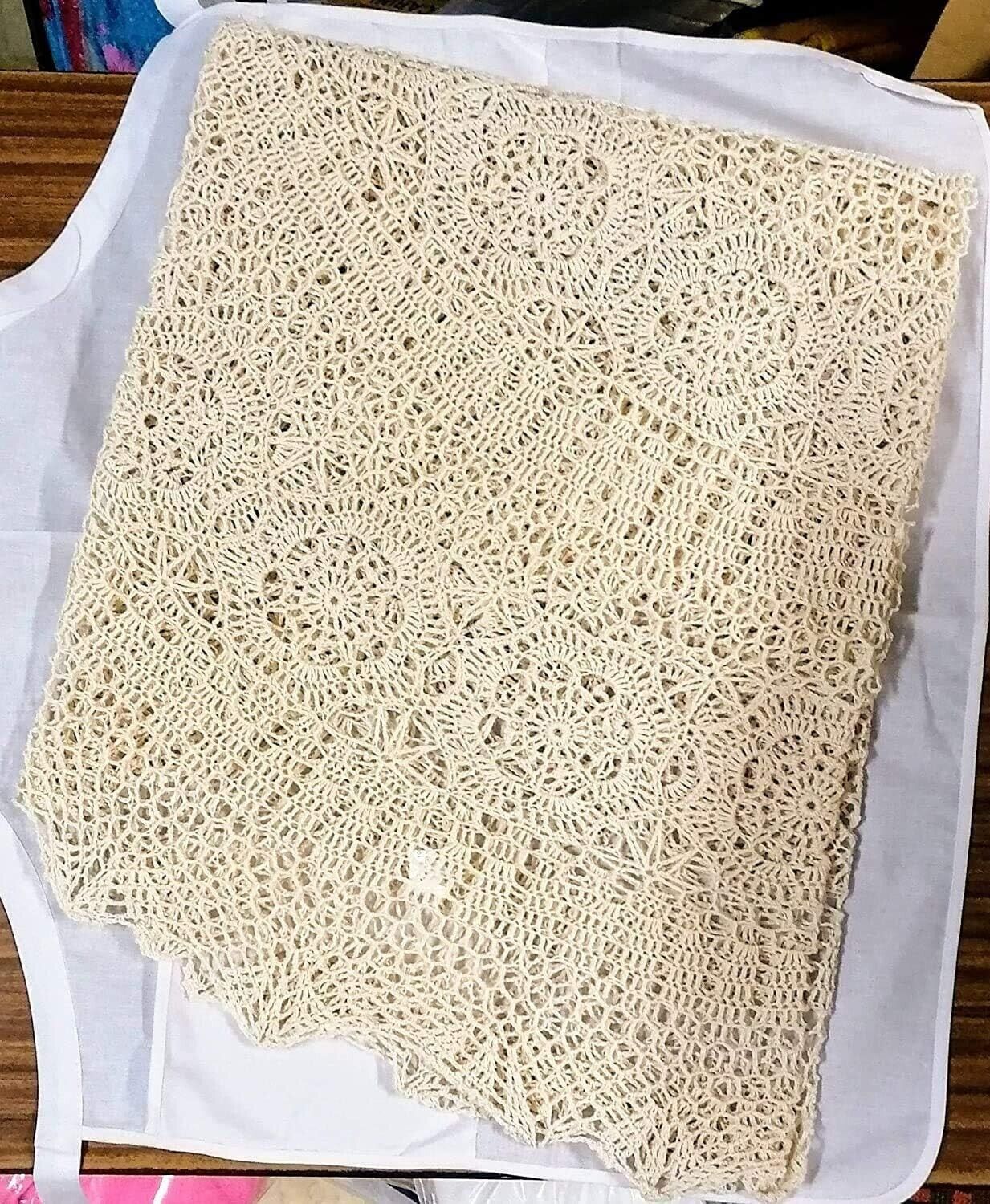 Copritavolo Rotondo Uncinetto Cotone Fatto Mano diam. 180cm Elegante Bianco Ecrù