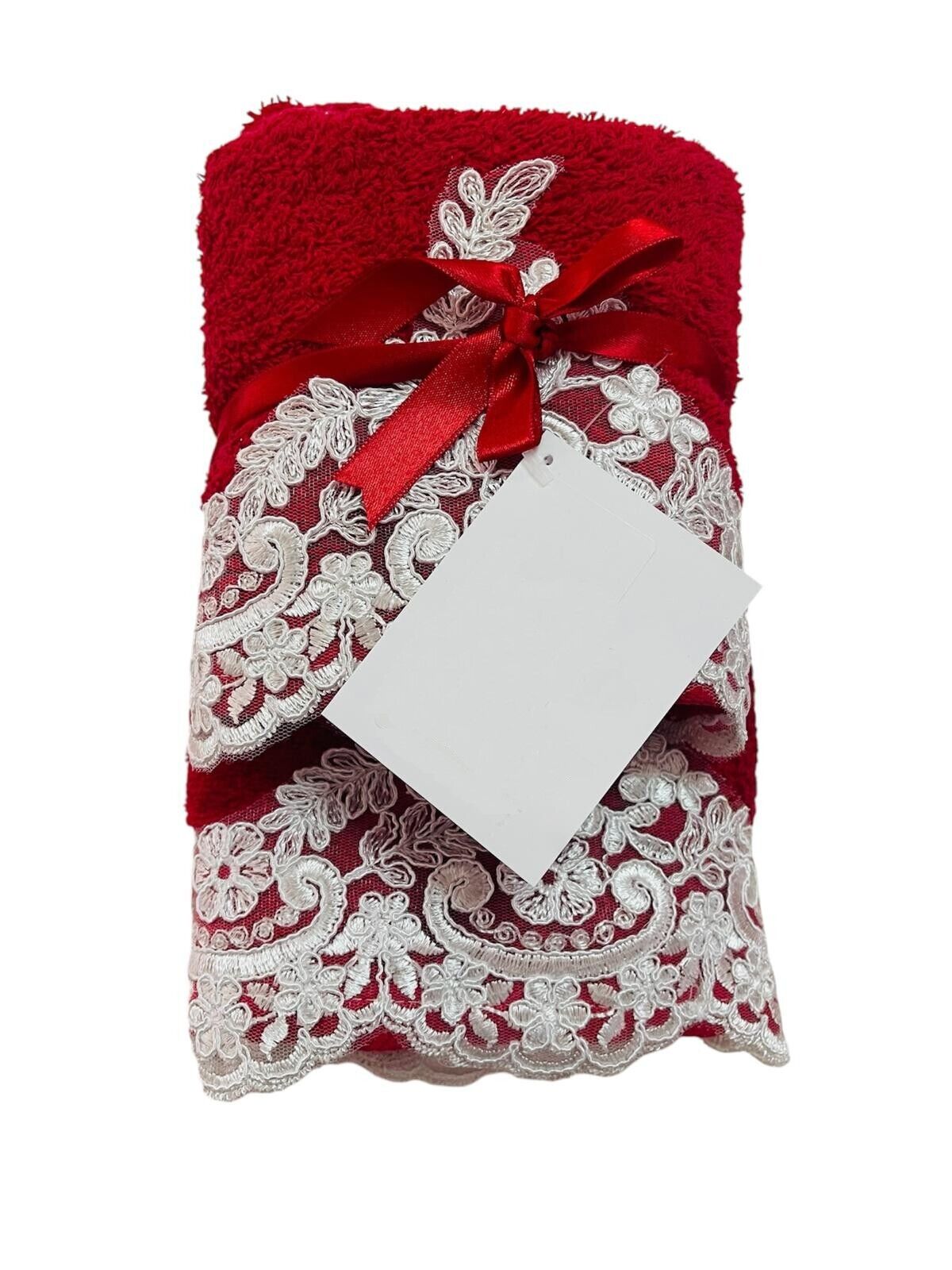 Set Asciugamani 1 1 Rossi Natale Spugna di Puro Cotone Eleganti 7 Varianti Balza