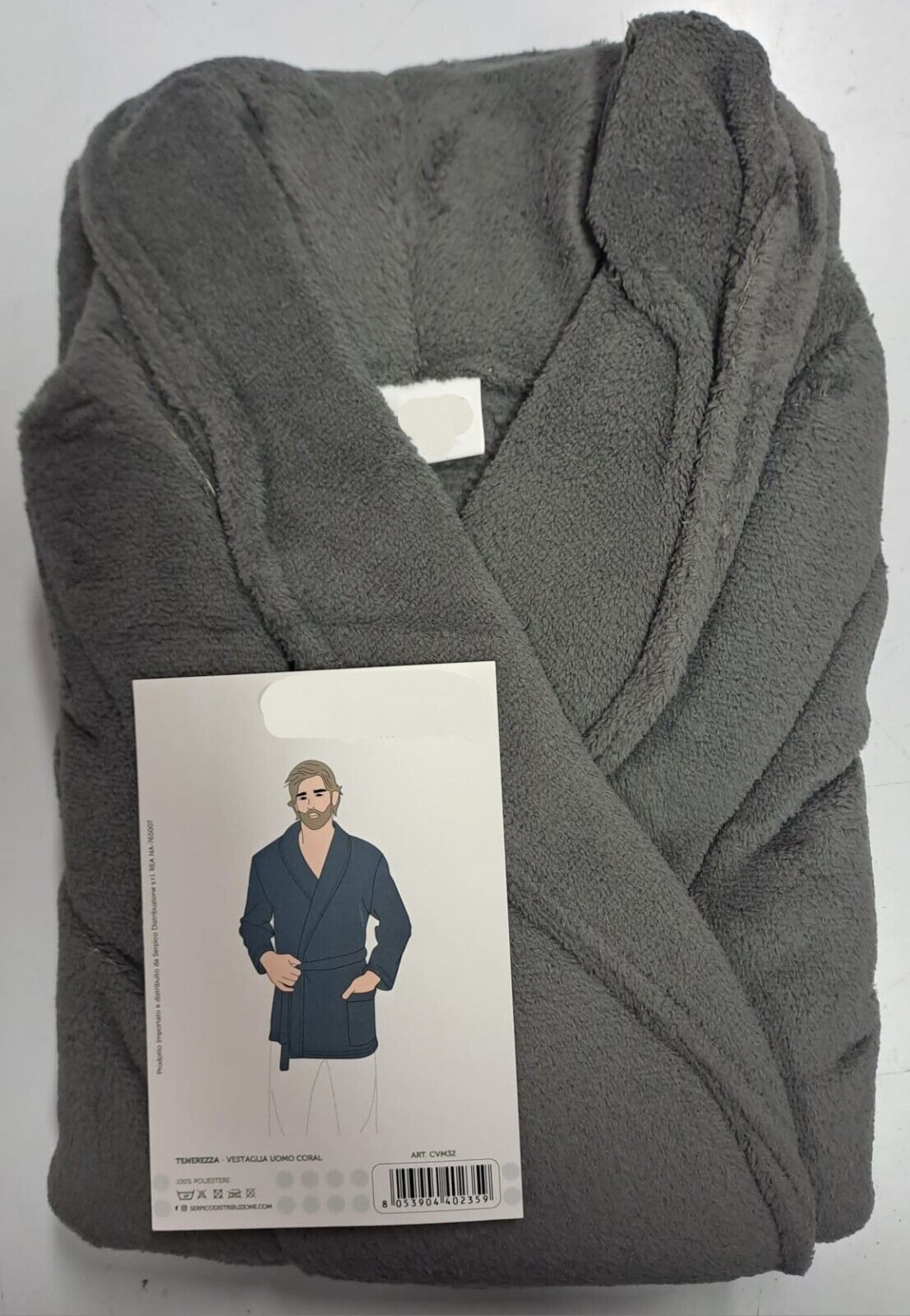 Giacca da Camera/Vestaglia Uomo Pile Sciallata Manica Lunga Cintura Classica
