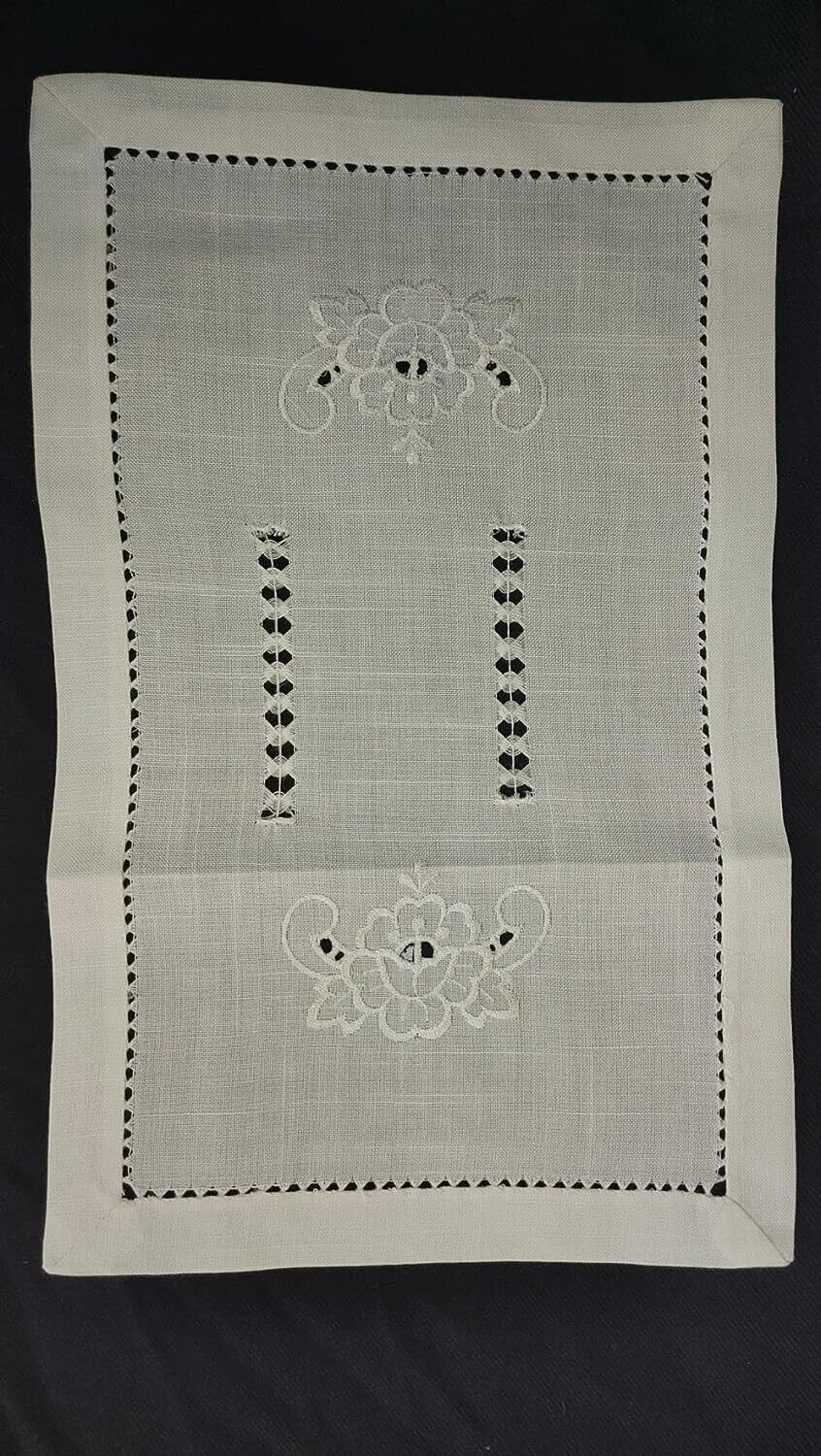 Centrini set 3 pezzi Runner Striscia Intaglio Elegante Raffinato Misto Lino