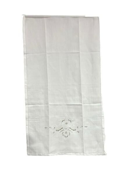 Tendina Misto Lino con Lavorazione Intaglio punto a Giorno Mano 70x110 cm Bianca