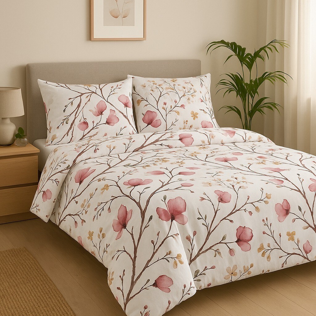 Completo Lenzuola  Puro Cotone Percalle 3 Volant Fantasia Elegante Federe