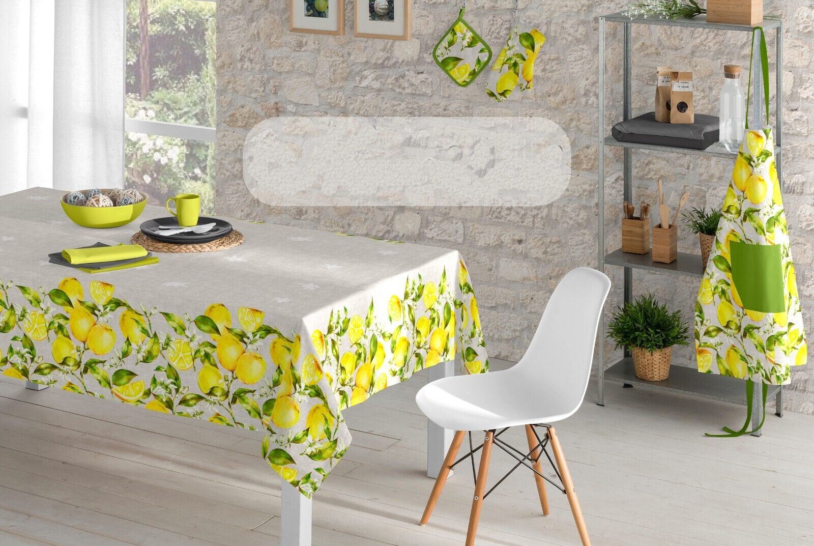 Tovaglia da Tavola Cucina x12 Pers. Tessuto Twill Stampa Digitale Limoni Sicilia