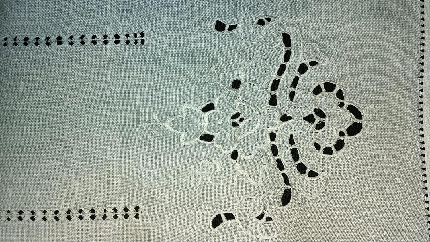 Centrini set 3 pezzi Runner Striscia Intaglio Elegante Raffinato Misto Lino
