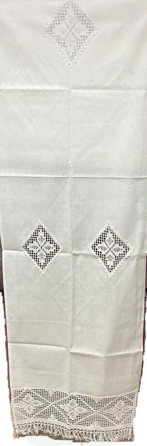 Tendine Dietro Vetro Misto Lino Ricamate Bianca Ecru\' Filet