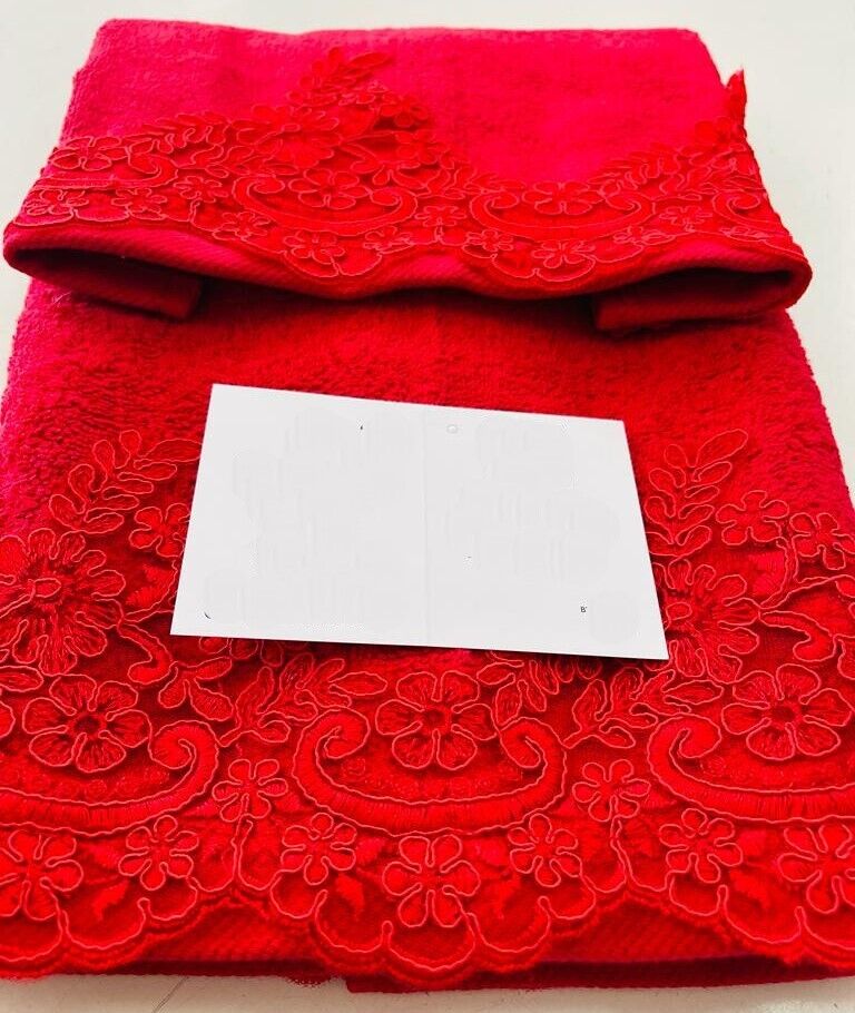 Coppia Asciugamani 1piu\'1 Rosso Spugna Puro Cotone Morbido Viso Ospite