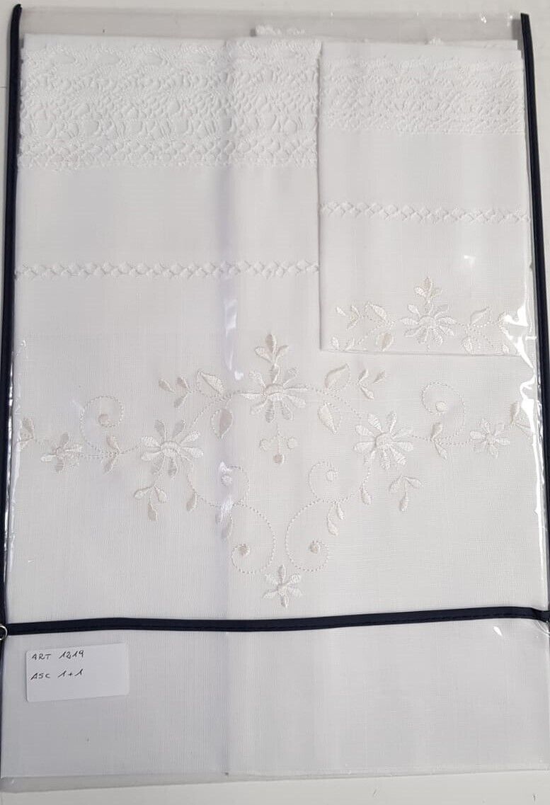 Coppia Asciugamano 1+1 Misto Lino Ricamata 4 Fantasie Elegante Qualità extra