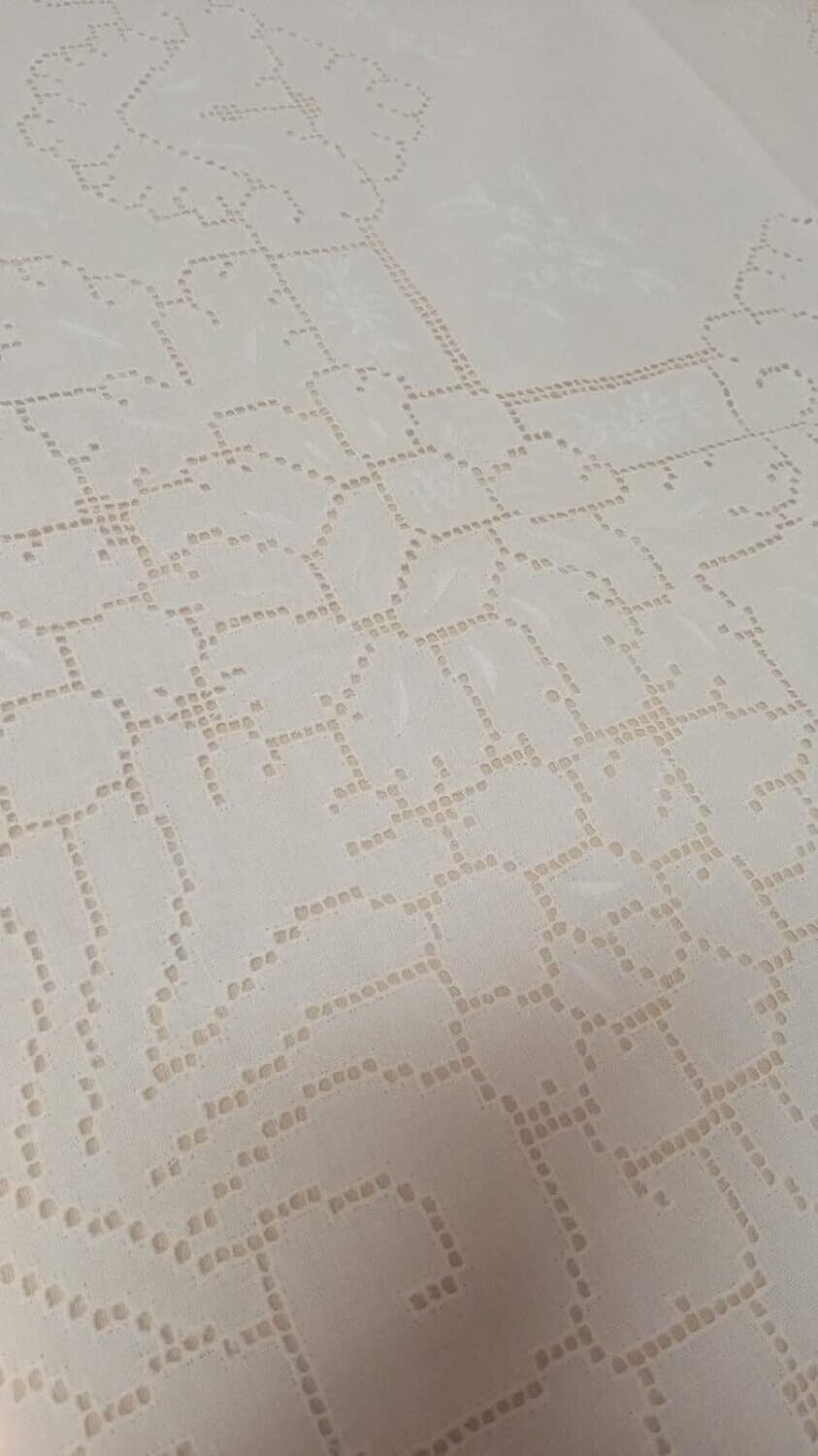 Tovaglia da Tavola Bianca Puro Lino Elegante Ricamata Classica Senza Tovaglioli