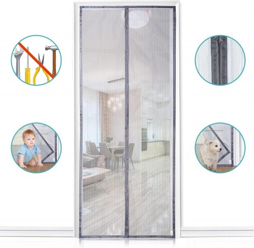 Tenda Zanzariera Magnetica 140x240 cm con Calamita per Porte Balconi Vari Colori
