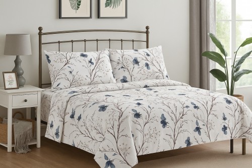Completo Lenzuola  Puro Cotone Percalle 3 Volant Fantasia Elegante Federe