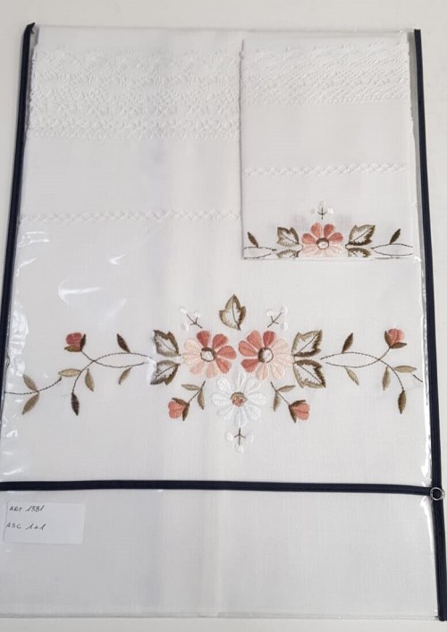 Coppia Asciugamano 1+1 Misto Lino Ricamata 4 Fantasie Elegante Qualità extra