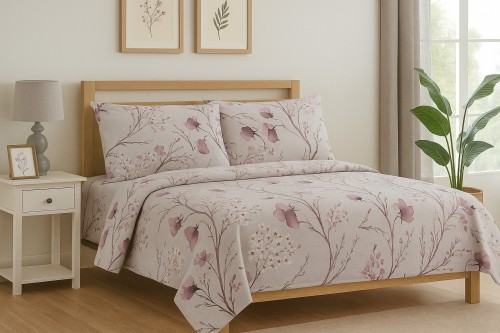 Completo Lenzuola  Puro Cotone Percalle 3 Volant Fantasia Elegante Federe