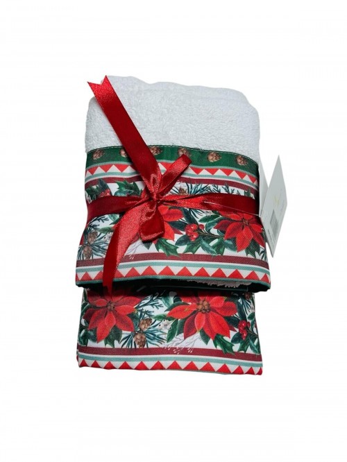 Set Asciugamani 1 1 Rossi Natale Spugna di Puro Cotone Eleganti 7 Varianti Balza