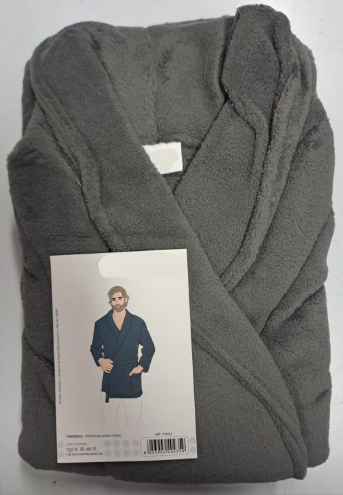 Giacca da Camera/Vestaglia Uomo Pile Sciallata Manica Lunga Cintura Classica