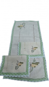 Tris Centrini Misto Lino Beige Uva Merletto Uncinetto 3 Pezzi Decorazione Casa