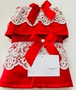 Asciugamano 1 piu' 1 Rossa con Balza in Raso applicazione Pizzo Rebrode Qualia'