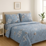 Completo Lenzuola  Puro Cotone Percalle 3 Volant Fantasia Elegante Federe