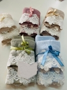 Coppia 1piu1 Asciugamano ed Ospite Puro Cotone Extra con Pizzo Macrame' Elegante