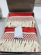 Asciugamano Coppia 1 piu1 con Pizzo Rosso Natalizio Spugna Morbida Confortevole