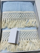 Coppia Asciugamani in Morbida Spugna Idrofila di Cotone con Pizzo e Frange