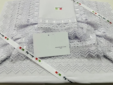 Completo Lenzuola Puro Cotone con pizzo Qualita' Extra Bianc